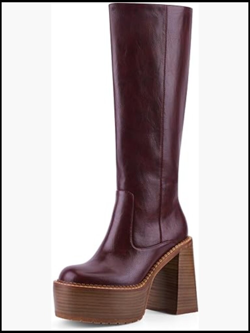 Platform Mid Calf Boots Chunky Block Heel Square Toe Trendy Stylish Shoes